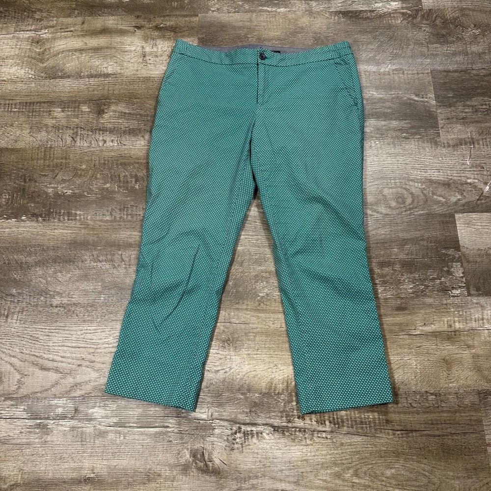 Banana Republic Hampton Fit Green Geometric Print Cropped Ankle‎ Pants Womens 12